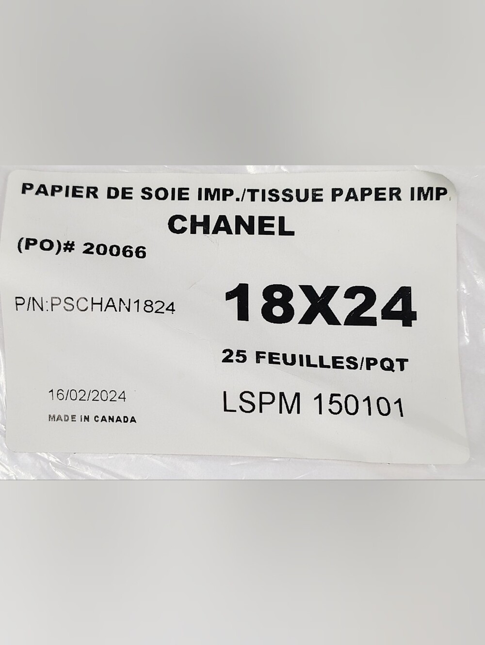 CHANEL White Branded Embossed Tissue Paper Pack 25 Sheets Authentic